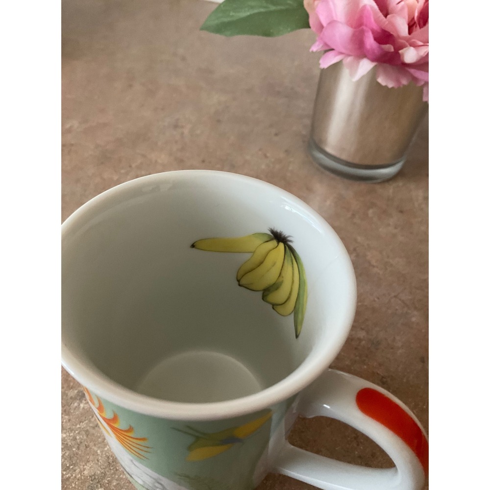 Lynn Chase Monkey Business Mug 1995 Tropical Wildlife Cockatoo Mint Green AS IS - Picture 8 of 8